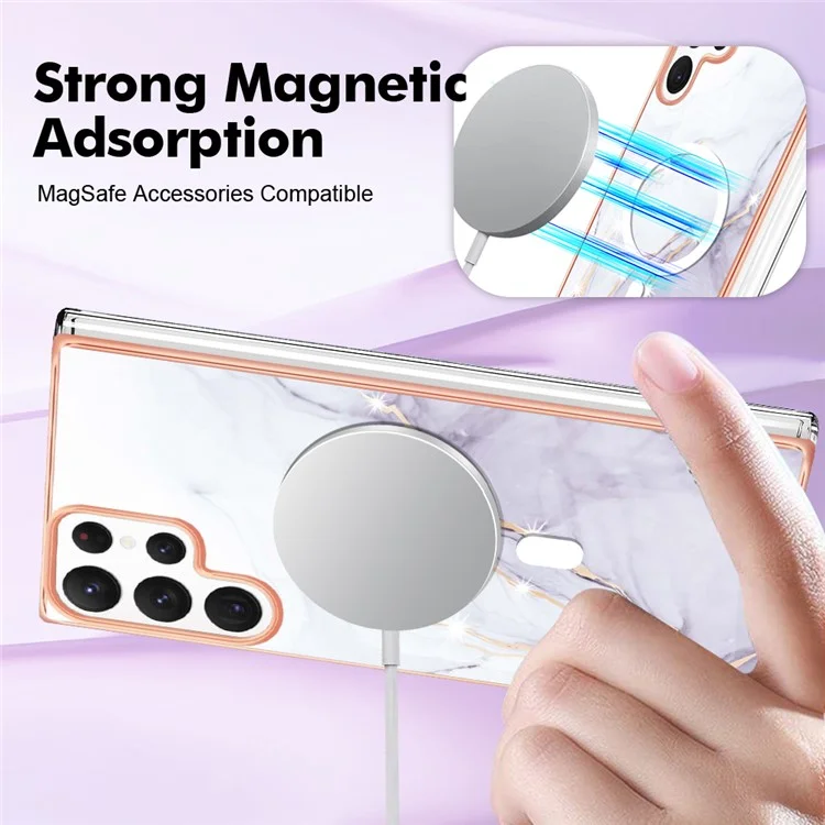 YB IMD Series-19 for Samsung Galaxy S22 Ultra 5G Magnetic Electroplated IMD Phone Case 2.0mm TPU Back Cover - White