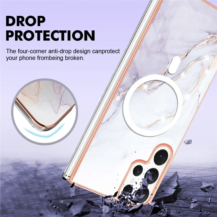 YB IMD Series-19 for Samsung Galaxy S22 Ultra 5G Magnetic Electroplated IMD Phone Case 2.0mm TPU Back Cover - White