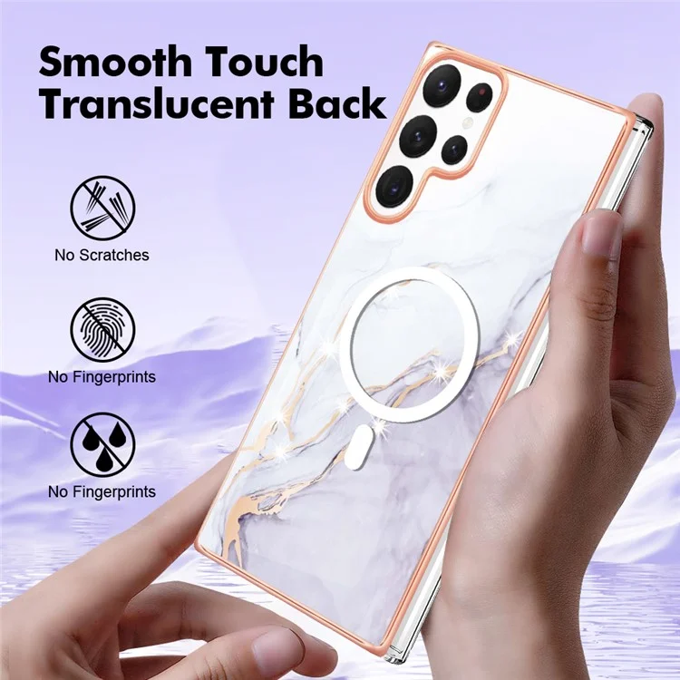YB IMD Series-19 for Samsung Galaxy S22 Ultra 5G Magnetic Electroplated IMD Phone Case 2.0mm TPU Back Cover - White