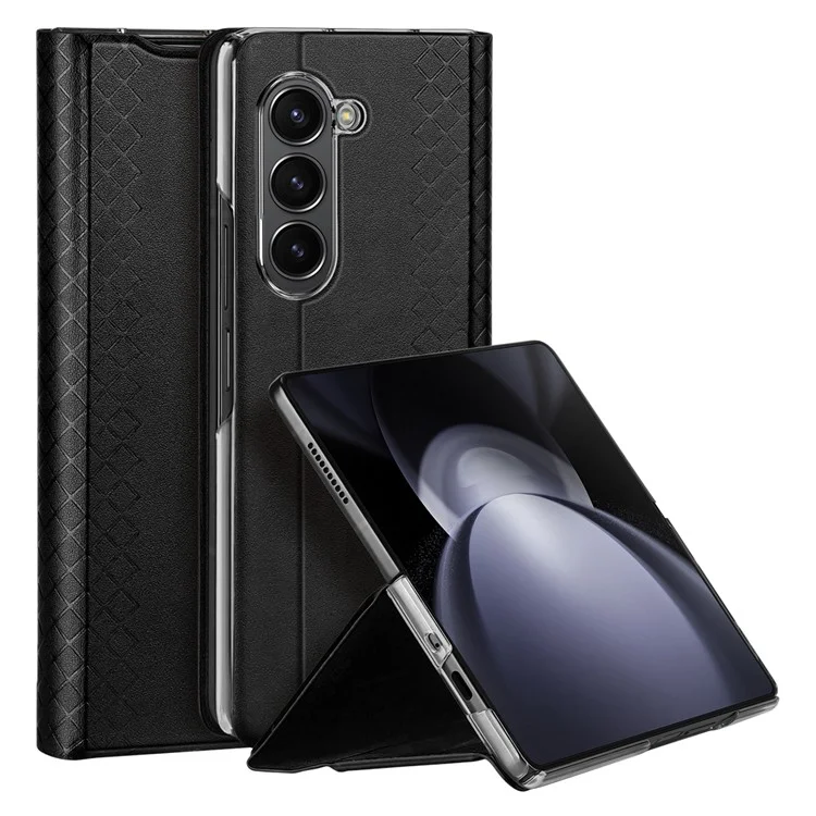 DUX DUCIS Bril-Series Para Samsung Galaxy Z Fold5 5G Funda de teléfono de piel sintética con soporte y ranura para tarjetas - Negro