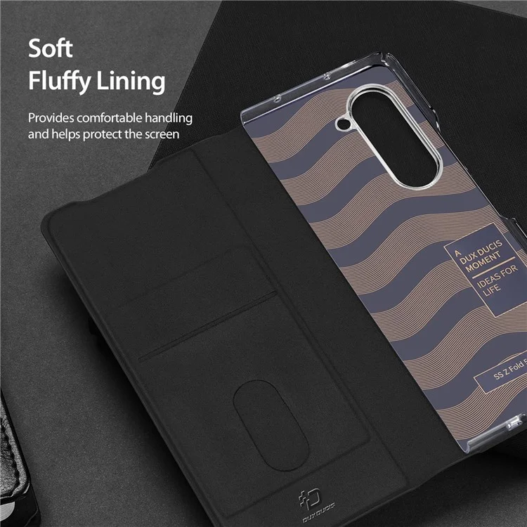 DUX DUCIS Bril-Series Para Samsung Galaxy Z Fold5 5G Funda de teléfono de piel sintética con soporte y ranura para tarjetas - Negro
