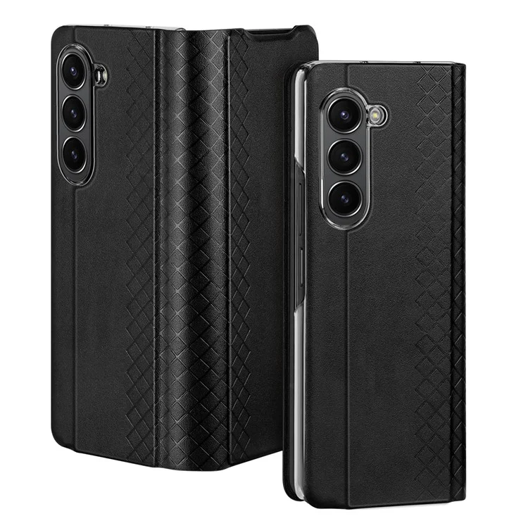 DUX DUCIS Bril-Series Para Samsung Galaxy Z Fold5 5G Funda de teléfono de piel sintética con soporte y ranura para tarjetas - Negro