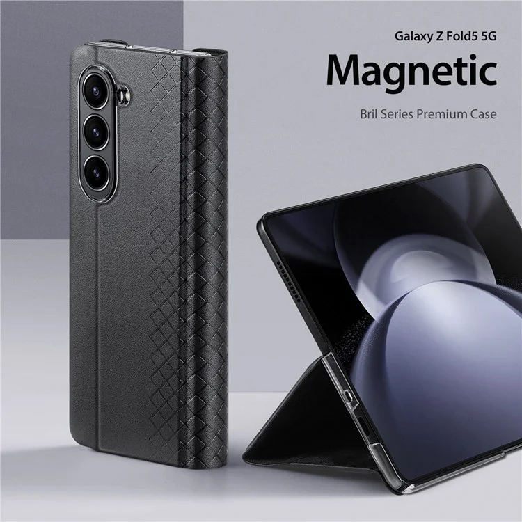 DUX DUCIS Bril-Series Para Samsung Galaxy Z Fold5 5G Funda de teléfono de piel sintética con soporte y ranura para tarjetas - Negro