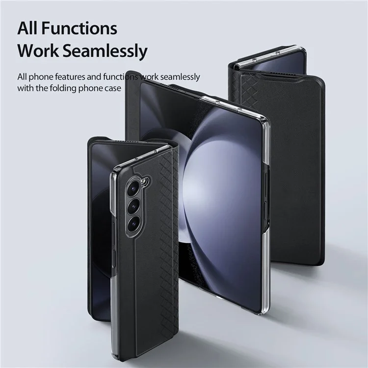 DUX DUCIS Bril-Series Para Samsung Galaxy Z Fold5 5G Funda de teléfono de piel sintética con soporte y ranura para tarjetas - Negro
