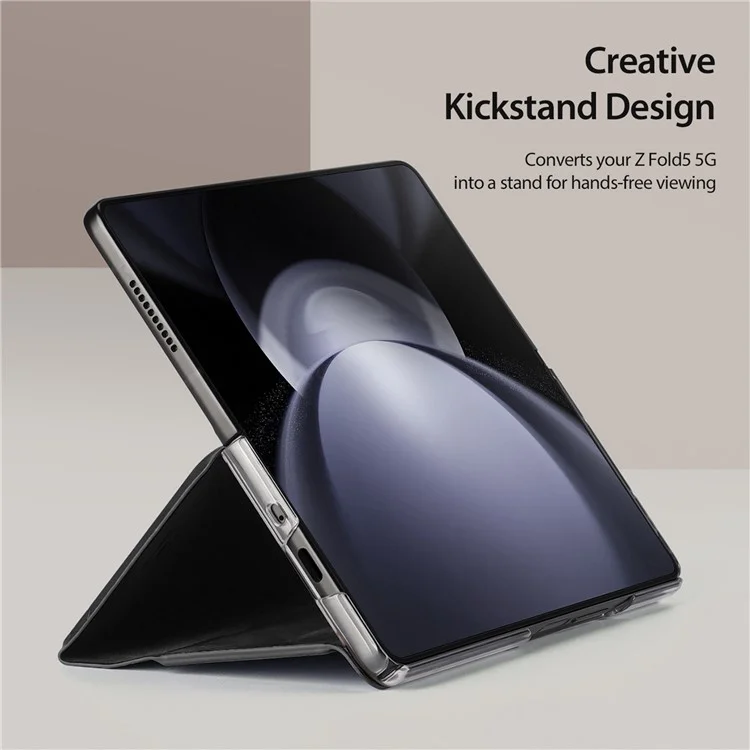 DUX DUCIS Bril-Series Para Samsung Galaxy Z Fold5 5G Funda de teléfono de piel sintética con soporte y ranura para tarjetas - Negro
