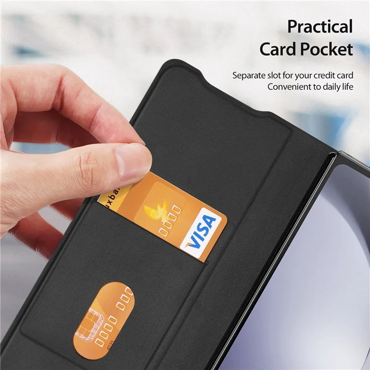 DUX DUCIS Bril-Series Para Samsung Galaxy Z Fold5 5G Funda de teléfono de piel sintética con soporte y ranura para tarjetas - Negro