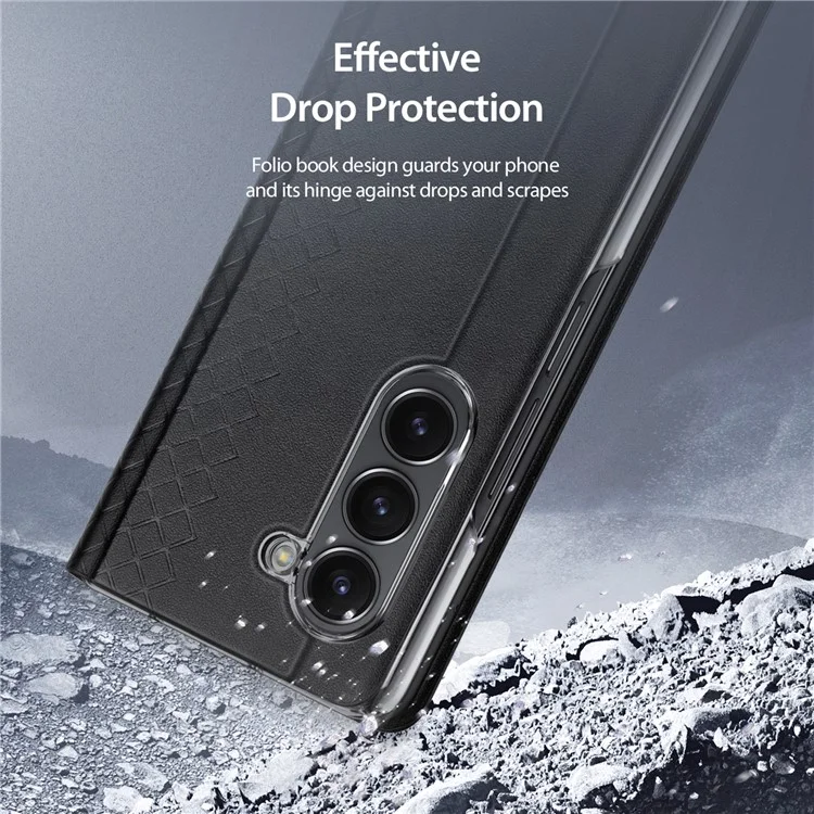 DUX DUCIS Bril-Series Para Samsung Galaxy Z Fold5 5G Funda de teléfono de piel sintética con soporte y ranura para tarjetas - Negro