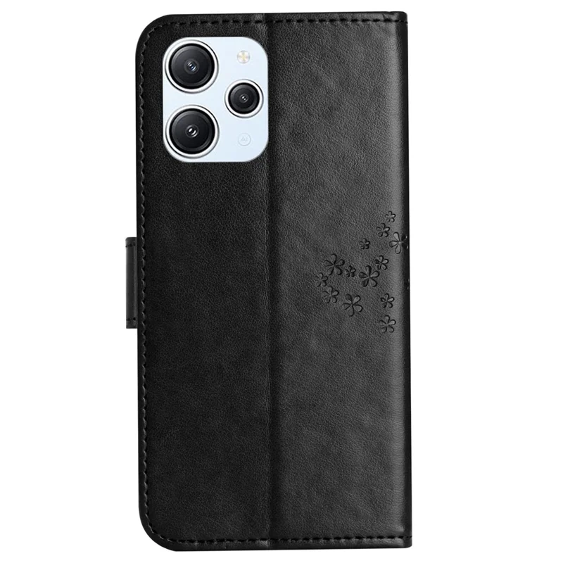 For Xiaomi Redmi 12 4G Owl Tree Imprinted Wallet Case PU Leather Stand Phone Cover - Black