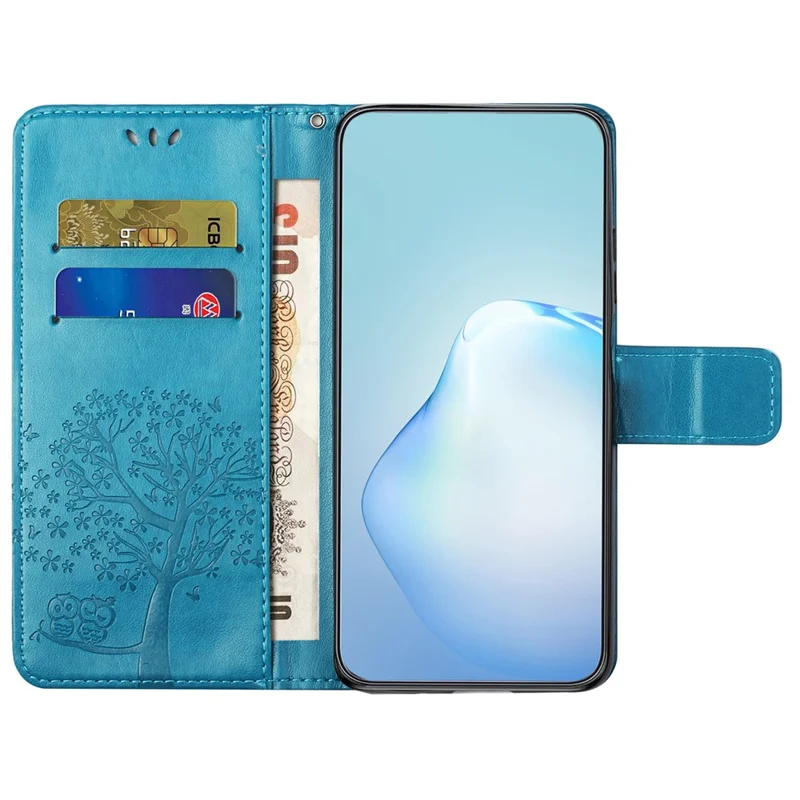 Til Xiaomi Redmi 12 4G Owl Tree Printet Wallet Case PU Læder Stående Telefonbeskyttelse - Blå