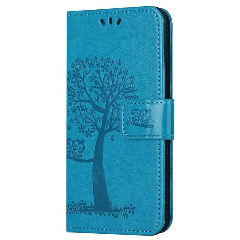 Til Xiaomi Redmi 12 4G Owl Tree Printet Wallet Case PU Læder Stående Telefonbeskyttelse - Blå