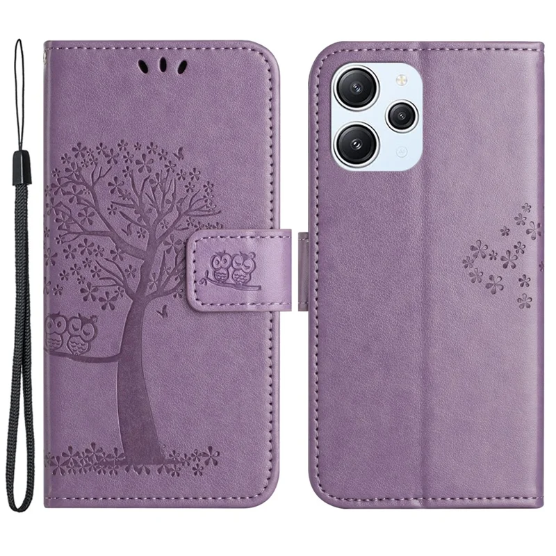 For Xiaomi Redmi 12 4G Owl Tree Imprinted Wallet Case PU Leather Stand Phone Cover - Purple