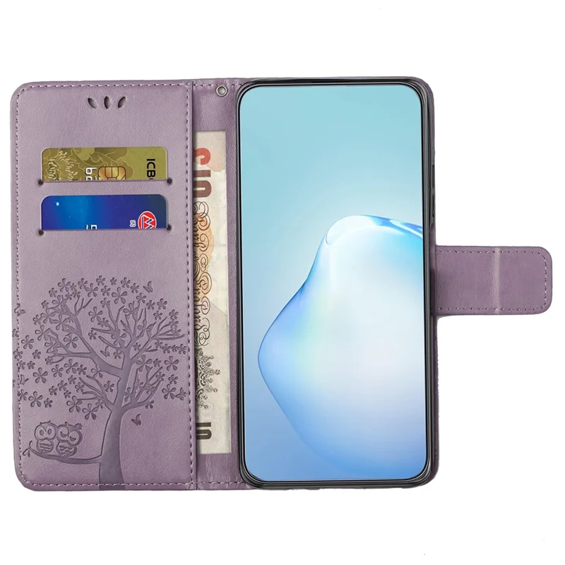 For Xiaomi Redmi 12 4G Owl Tree Imprinted Wallet Case PU Leather Stand Phone Cover - Purple
