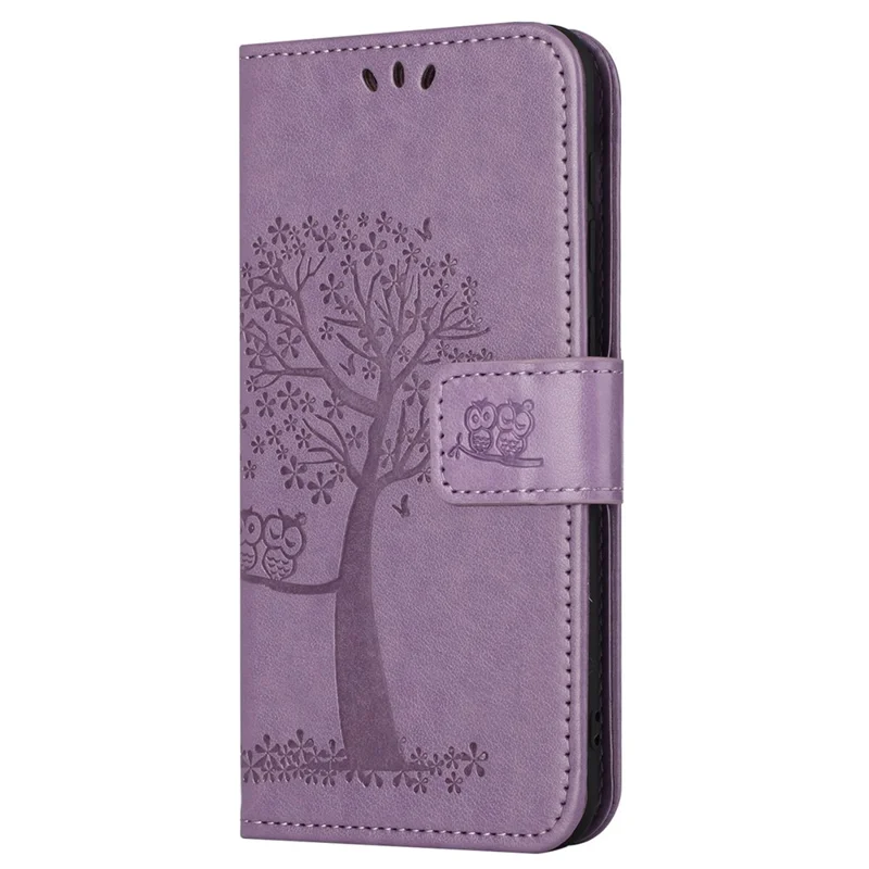 For Xiaomi Redmi 12 4G Owl Tree Imprinted Wallet Case PU Leather Stand Phone Cover - Purple