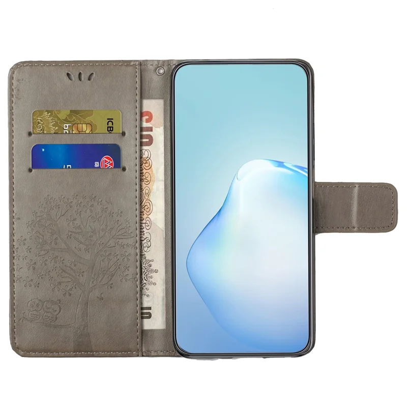 For Xiaomi Redmi 12 4G Owl Tree Imprinted Wallet Case PU Leather Stand Phone Cover - Grey