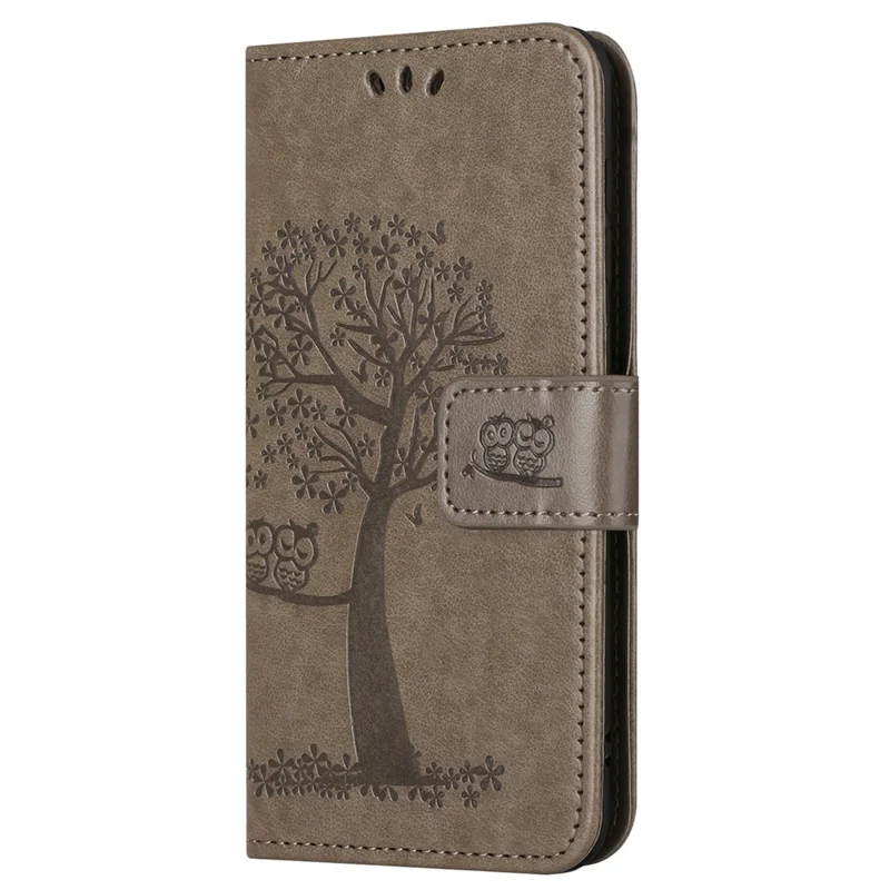 For Xiaomi Redmi 12 4G Owl Tree Imprinted Wallet Case PU Leather Stand Phone Cover - Grey