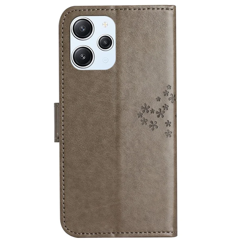 For Xiaomi Redmi 12 4G Owl Tree Imprinted Wallet Case PU Leather Stand Phone Cover - Grey