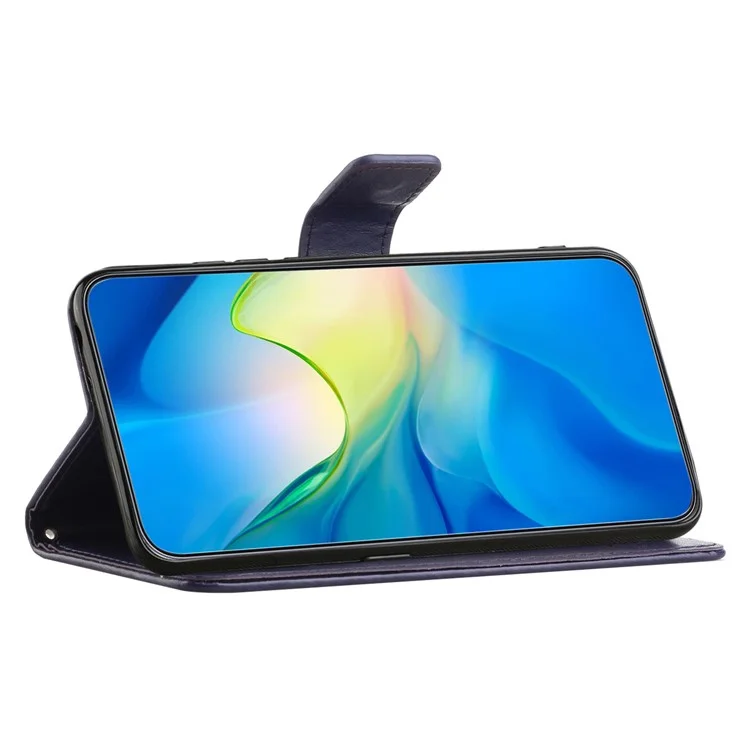 Für Xiaomi Redmi 12 4G Wallet Stand Phone Case Butterfly Flower Imprinted PU Leather Cover - Dunkellila