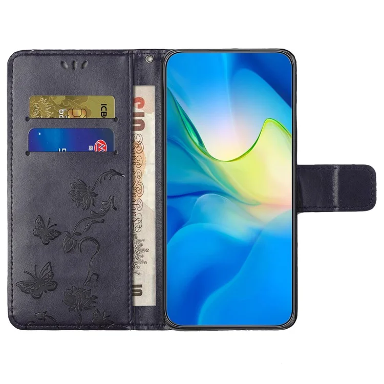Für Xiaomi Redmi 12 4G Wallet Stand Phone Case Butterfly Flower Imprinted PU Leather Cover - Dunkellila