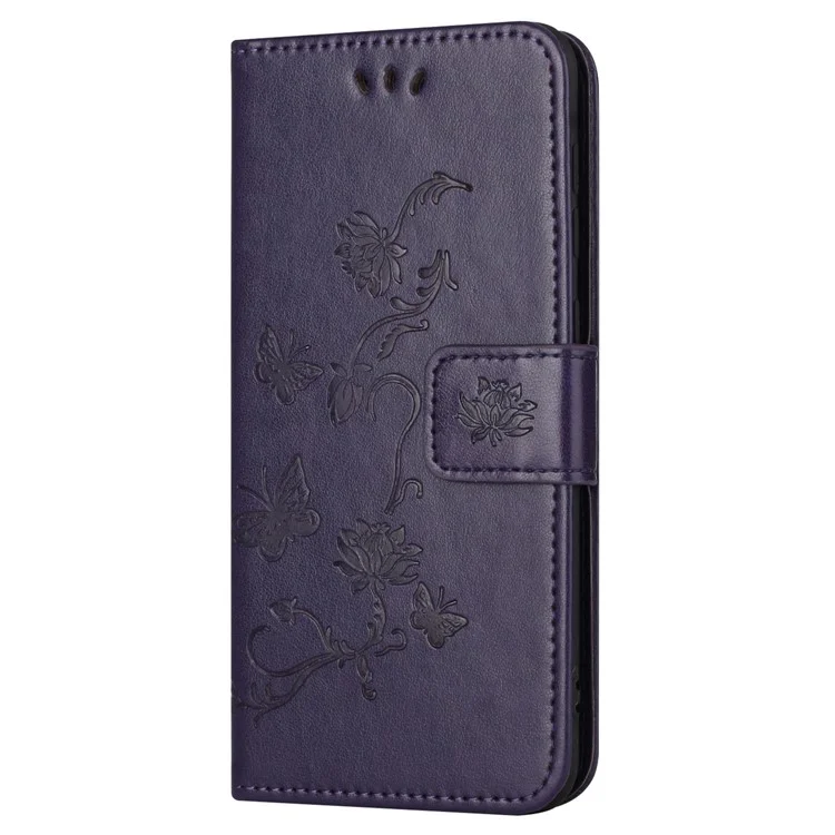 Für Xiaomi Redmi 12 4G Wallet Stand Phone Case Butterfly Flower Imprinted PU Leather Cover - Dunkellila
