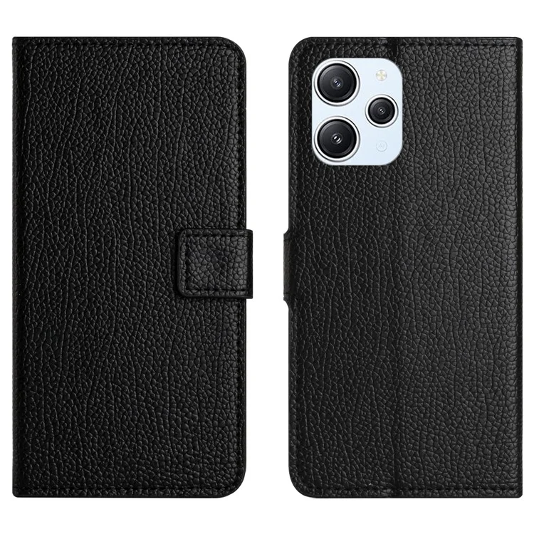 Для Xiaomi Redmi 12 4G Litchi Texture Wallet Phone Case PU Leather Full Protection Stand Cover - Чёрный