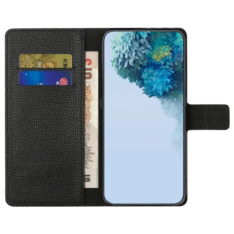 Для Xiaomi Redmi 12 4G Litchi Texture Wallet Phone Case PU Leather Full Protection Stand Cover - Чёрный