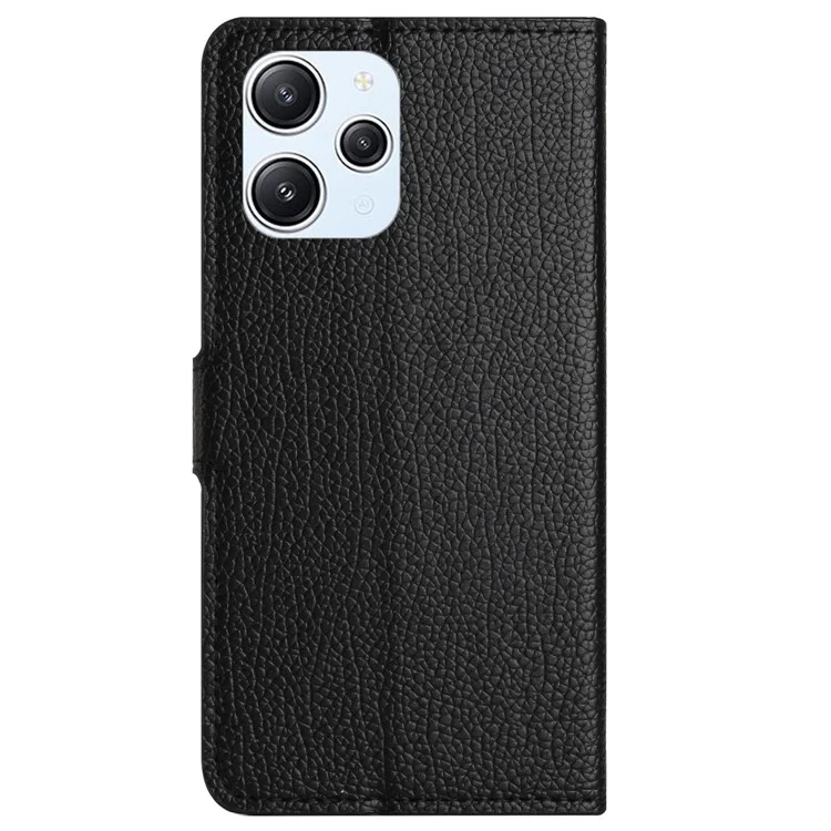 Для Xiaomi Redmi 12 4G Litchi Texture Wallet Phone Case PU Leather Full Protection Stand Cover - Чёрный