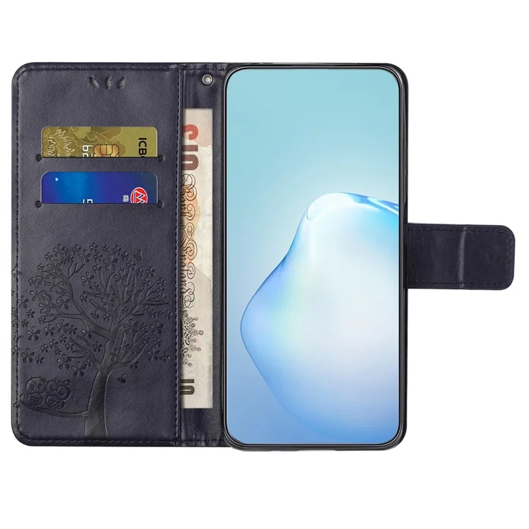 Wallet Case for Samsung Galaxy S23 FE Owl Tree Imprinted PU Leather Stand Phone Cover - Dark Purple