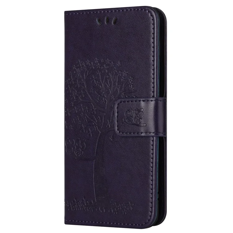 Wallet Case for Samsung Galaxy S23 FE Owl Tree Imprinted PU Leather Stand Phone Cover - Dark Purple