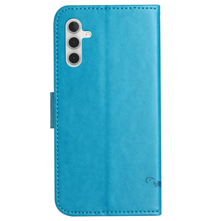Для Samsung Galaxy S23 FE PU Leather Wallet Phone Case Butterfly Flower Imprinted Stand Cover - Blue