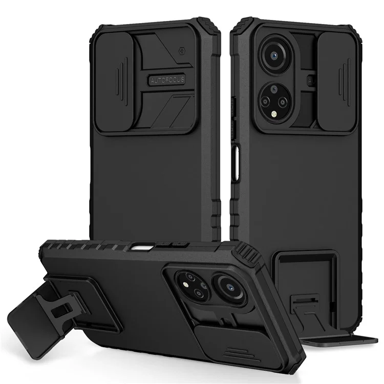 Per Honor X7 Custodia per telefono con coperchio scorrevole per fotocamera, antiurto, supporto PC+TPU - Nero 