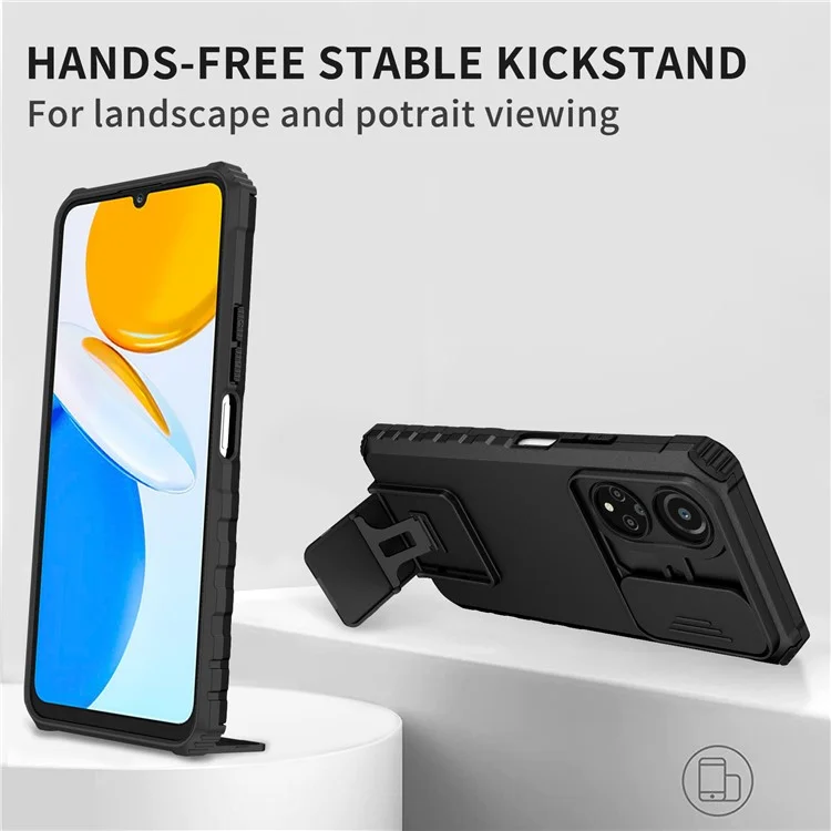 Per Honor X7 Custodia per telefono con coperchio scorrevole per fotocamera, antiurto, supporto PC+TPU - Nero 