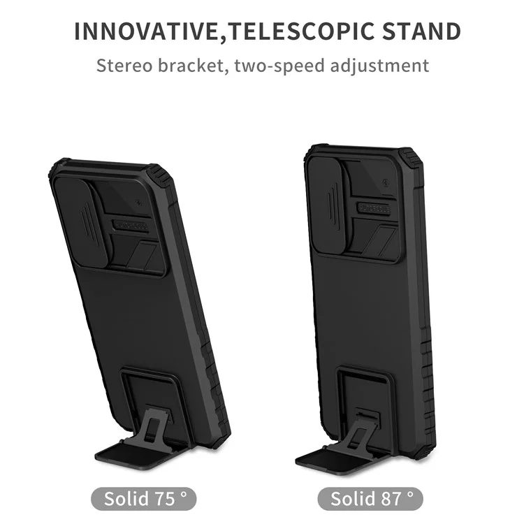 Per Honor X7 Custodia per telefono con coperchio scorrevole per fotocamera, antiurto, supporto PC+TPU - Nero 