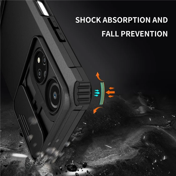 Per Honor X7 Custodia per telefono con coperchio scorrevole per fotocamera, antiurto, supporto PC+TPU - Nero 