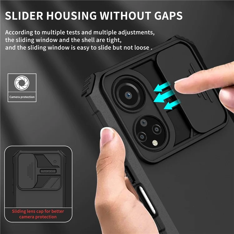 Per Honor X7 Custodia per telefono con coperchio scorrevole per fotocamera, antiurto, supporto PC+TPU - Nero 
