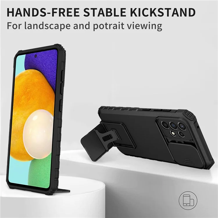 Für Samsung Galaxy A52 4G / A52 5G / A52s 5G PC+TPU Kickstand Cover Slide Camera Lid Phone Case - Schwarz