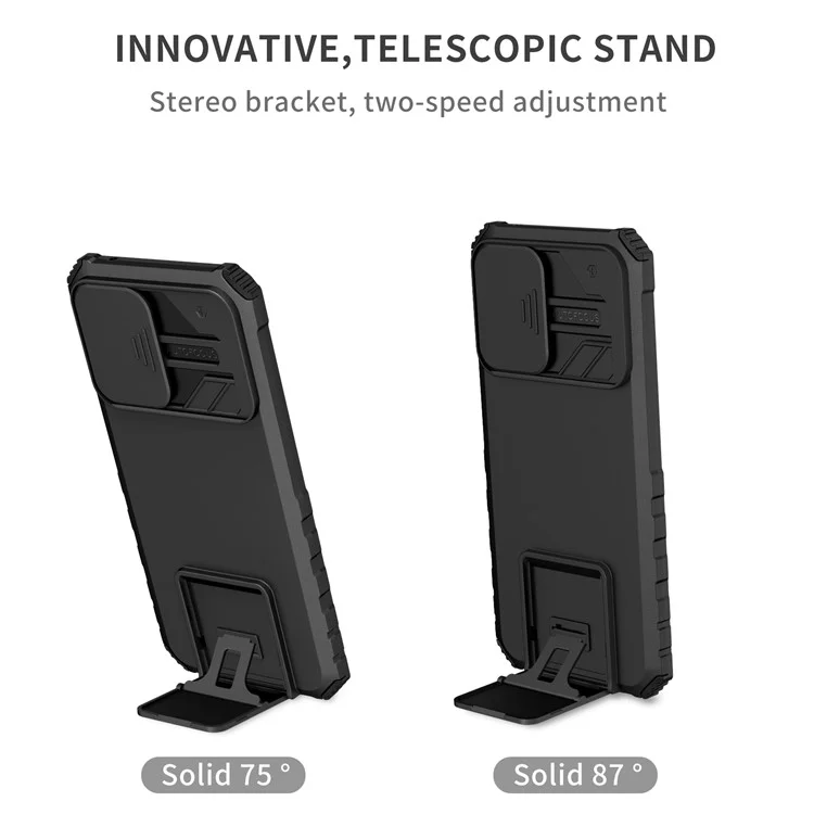 Für Samsung Galaxy A52 4G / A52 5G / A52s 5G PC+TPU Kickstand Cover Slide Camera Lid Phone Case - Schwarz