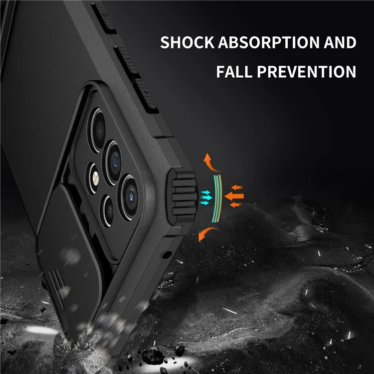 Für Samsung Galaxy A52 4G / A52 5G / A52s 5G PC+TPU Kickstand Cover Slide Camera Lid Phone Case - Schwarz