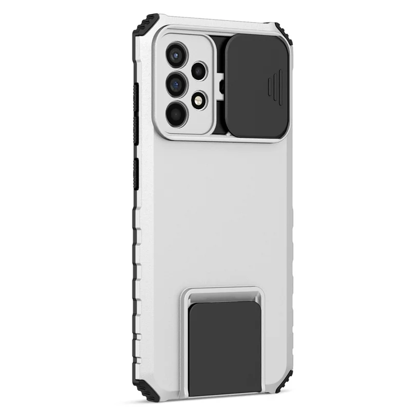 For Samsung Galaxy A52 4G / A52 5G / A52s 5G PC+TPU Kickstand Cover Slide Camera Lid Phone Case - White