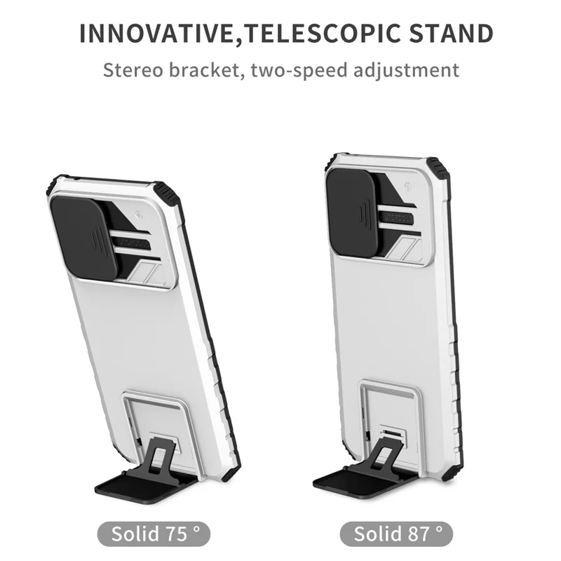 For Samsung Galaxy A52 4G / A52 5G / A52s 5G PC+TPU Kickstand Cover Slide Camera Lid Phone Case - White