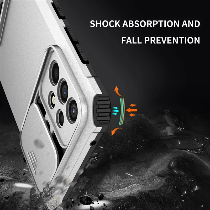 For Samsung Galaxy A52 4G / A52 5G / A52s 5G PC+TPU Kickstand Cover Slide Camera Lid Phone Case - White