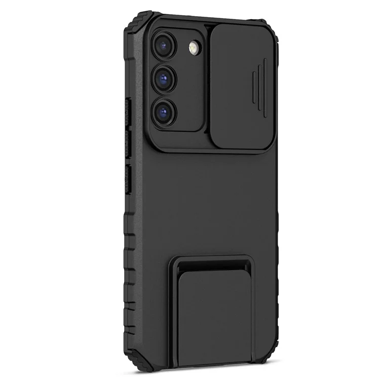 Для Samsung Galaxy S22 5G ПК + ТПУ Kickstand Cover Slide Lens Shield Phone Case - Чёрный