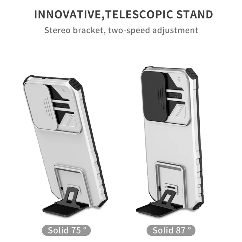 For Samsung Galaxy S22 5G PC+TPU Kickstand Cover Slide Lens Shield Phone Case - White