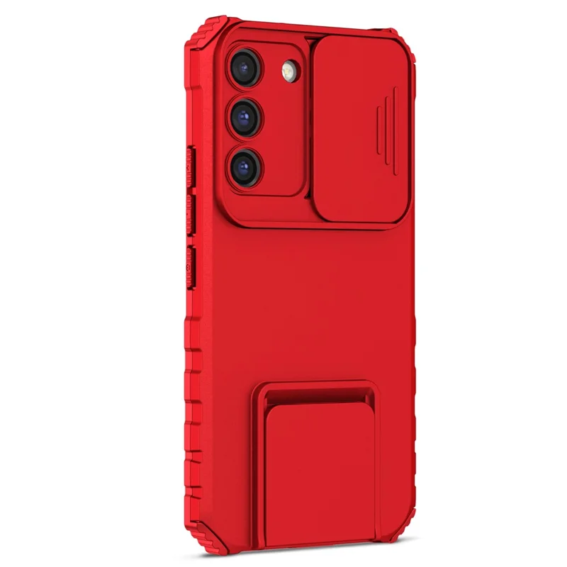 Für Samsung Galaxy S22 5G PC+TPU Kickstand Cover Slide Lens Shield Handyhülle - Rot
