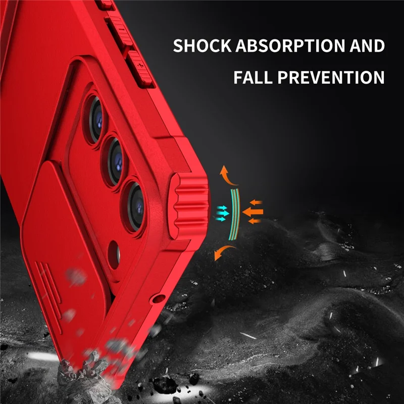 Für Samsung Galaxy S22 5G PC+TPU Kickstand Cover Slide Lens Shield Handyhülle - Rot