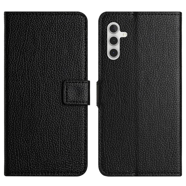 For Samsung Galaxy S23 FE PU Leather Case Wallet Stand Litchi Texture Phone Cover - Black