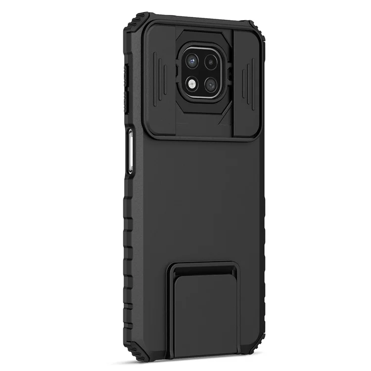 For Motorola Moto G Power (2021) PC+TPU Shockproof Kickstand Cover Slide Camera Lid Phone Case - Black