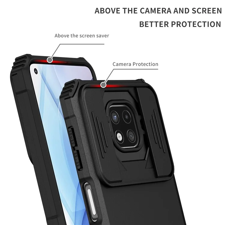 For Motorola Moto G Power (2021) PC+TPU Shockproof Kickstand Cover Slide Camera Lid Phone Case - Black