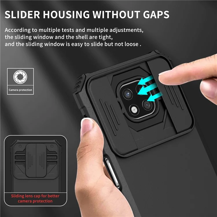 For Motorola Moto G Power (2021) PC+TPU Shockproof Kickstand Cover Slide Camera Lid Phone Case - Black