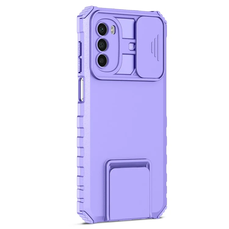 For Motorola Moto G52 4G / G82 5G Kickstand Back Cover Slide Camera Lid PC+TPU Phone Case - Purple