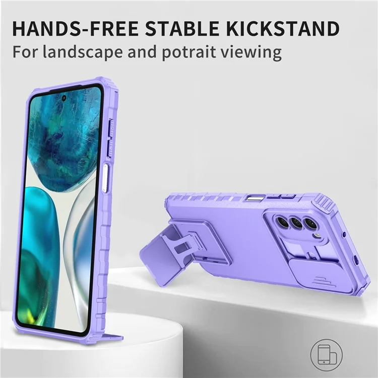 For Motorola Moto G52 4G / G82 5G Kickstand Back Cover Slide Camera Lid PC+TPU Phone Case - Purple